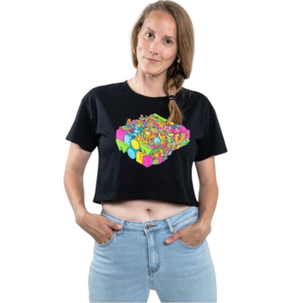 MEOW WOLF Official Merchandise 3D Logo Crop Top, size smalll